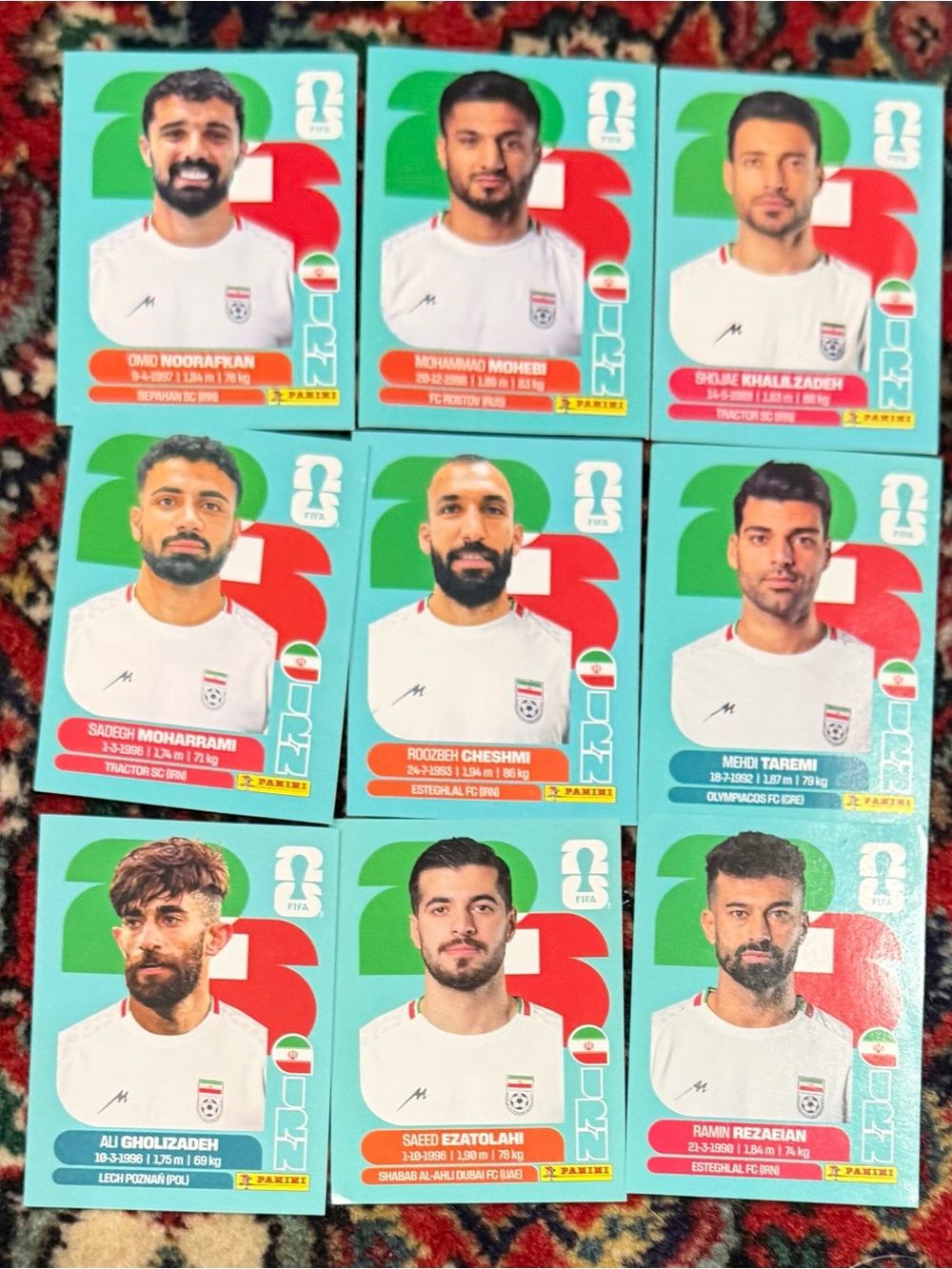 WORLD CUP 2026 PANINI STICKER. IRAN  SOCCER  TEAM. LOT OF 9 STICKERS.BRASIL